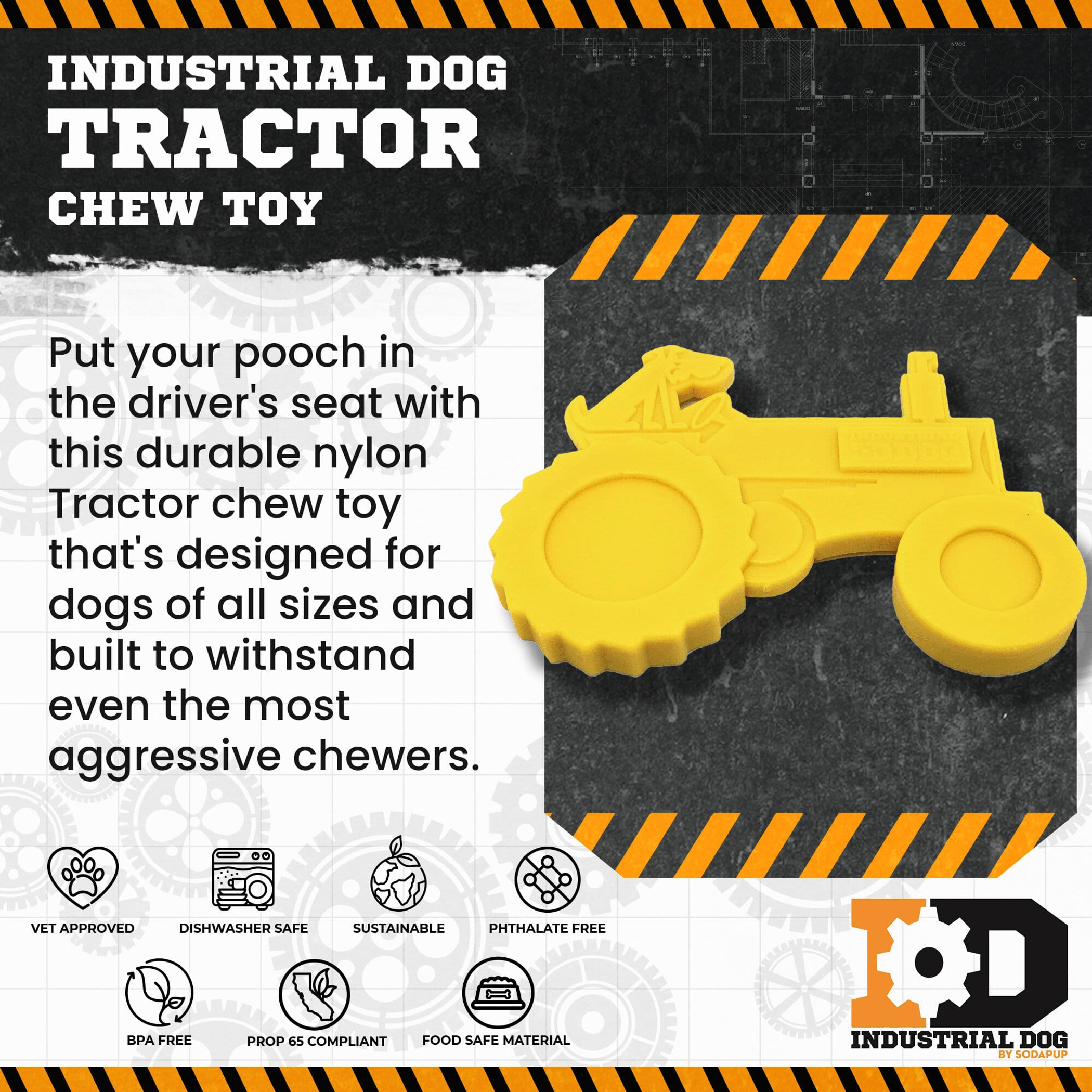 ID Tractor Ultra-Durable Nylon Chew Toy for Aggressive Dogs